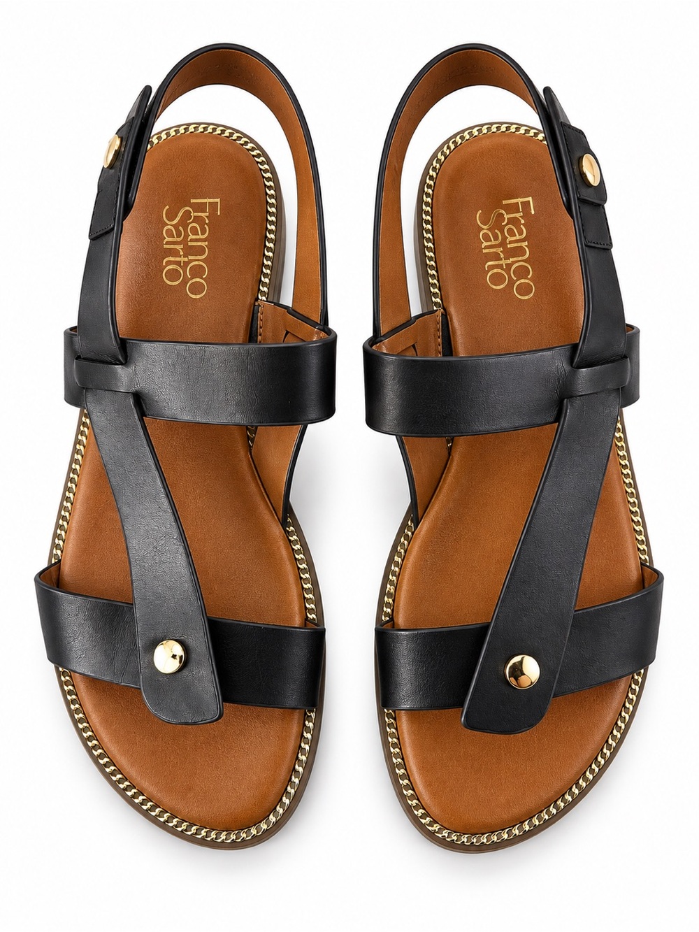 Franco Sarto Brown Leather Sandals Size 7.5 Gold Hardware Slingback Comfort